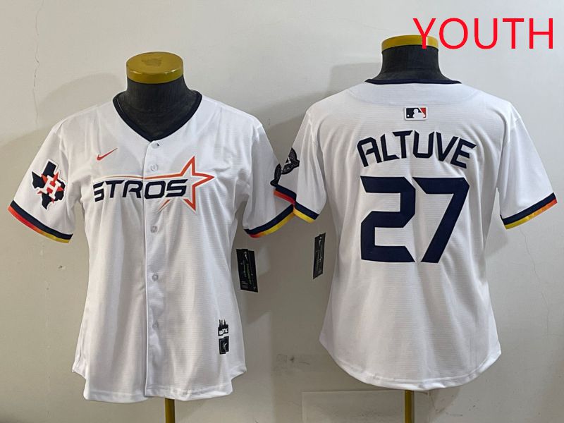 Youth Houston Astros #27 Altuve White three generations Joint Name Nike 2025 MLB Jersey style 8->youth mlb jersey->Youth Jersey